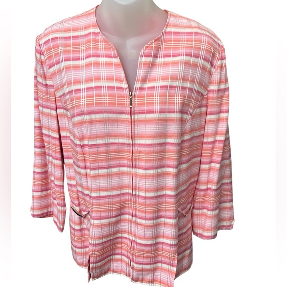 Perceptions Pink Plaid Full Zip Long Sleeve Collared Shirt Jacket Size 10 - Picture 1 of 8